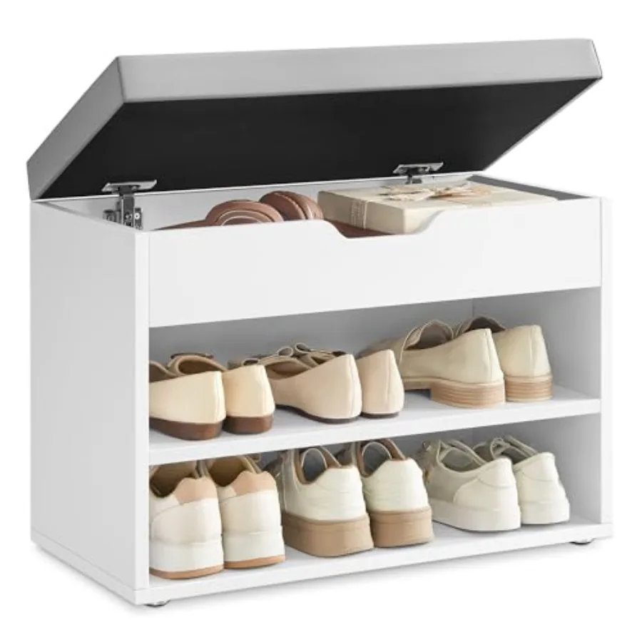 

Shoe Bench with Cushion Storage Bench with Padded Seat Entryway Bench with 3 Storage Compartments 11.8 x 23.6 x 17.3 Inch for B