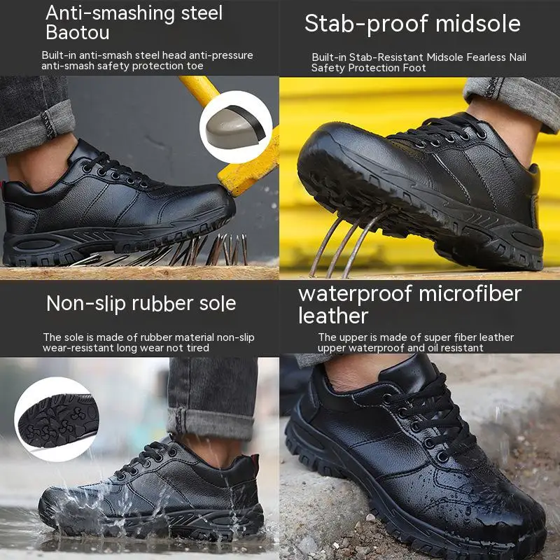 Men Leather Safety Shoes Anti-smash Anti-puncture Work Shoes waterproof Lightweight Work Sneakers Indestructible Shoes Boots