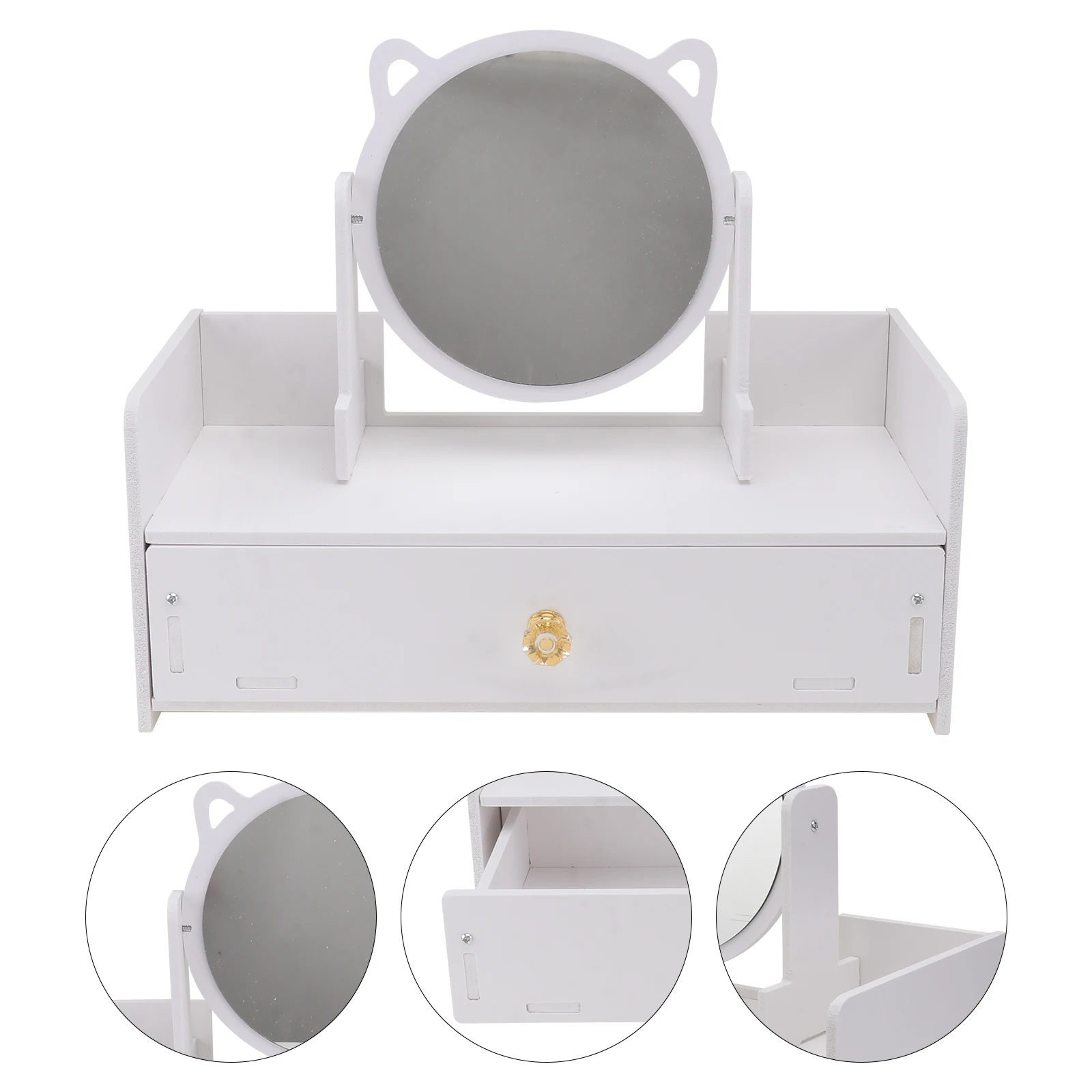 

Mirror Storage Box Single Drawer Makeup Organization Desk Organizer Vintage Girl's Small Crystal for