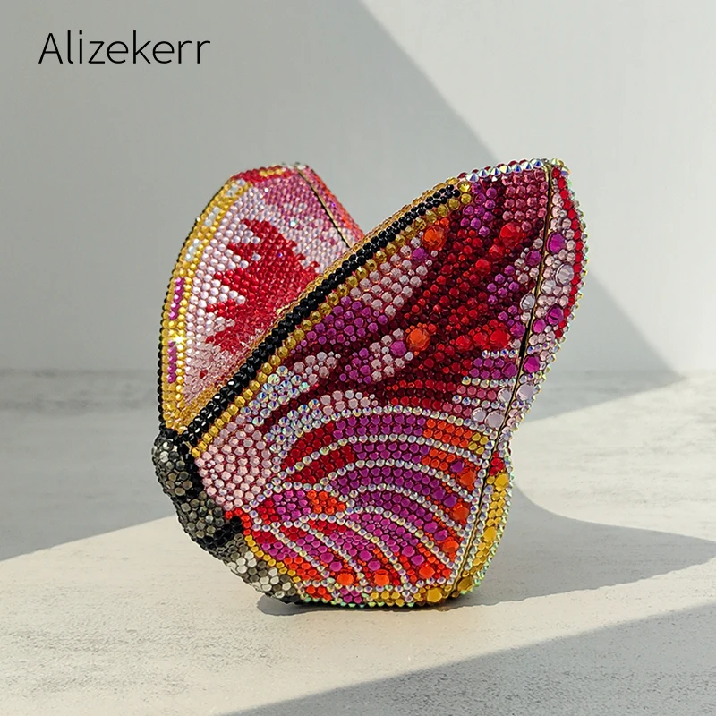 Alizekerr Butterfly Shaped Crystal Evening Bags Women Luxury Gorgeous Classy Sparkling Rhinestone Clutch Purses Wedding Party