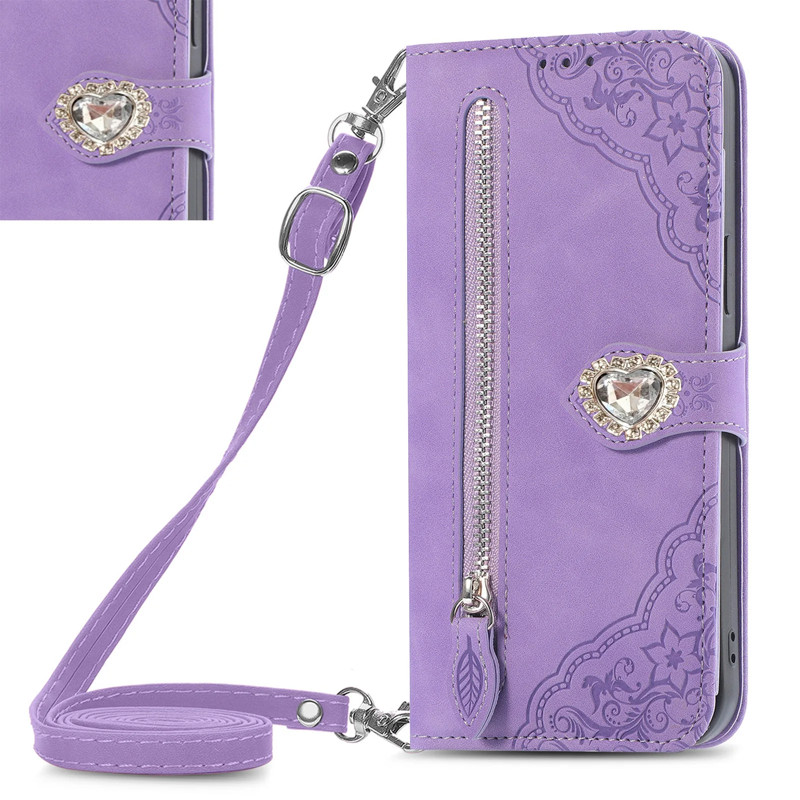 

Crossbody Wallet Case For OPPO A60 A59 A58 A57 A56 A54 A53 A40 A38 A36 A35 Glitter Diamond Leather 7 Cards Zipper Flip Cover