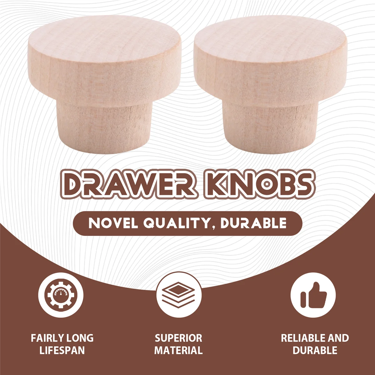 ABQR 20Pcs Round Unfinished Wood Drawer Knobs 35mm Dia Wood Furniture Cabinet Dresser Pulls