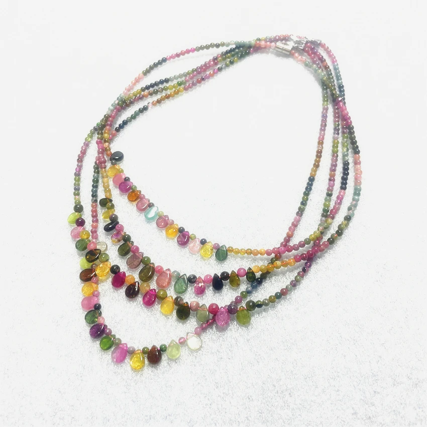 Wholesale  Rainbow Tourmaline Natural Stone Necklace With Raindrop Pendant Princess Necklace For Women Birthday Gift Jewelry
