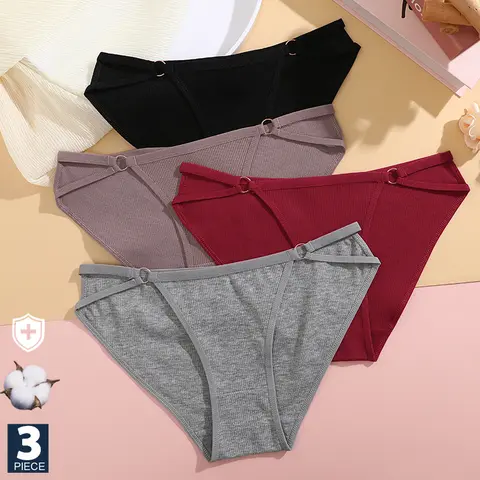 FINETOO 3 개/대 여성 코튼 팬티 여성 섹시한 저층 팬티 여성 Breathbale 속옷 버튼 디자인 패턴 부드러운 란제리 Best5