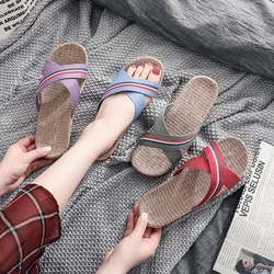 Mntrerm New style slippers Summer home men and women Summer linen lovers Home thick soled anti-skid indoor sandals Female summer