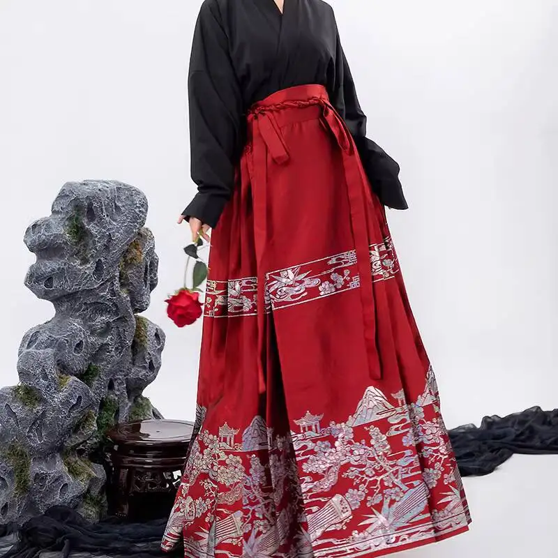 Hanfu Summer Style Song Dynasty Gold-Weaved Horse Face Skirt Costume Cosplay Chinese Halloween Berserk New