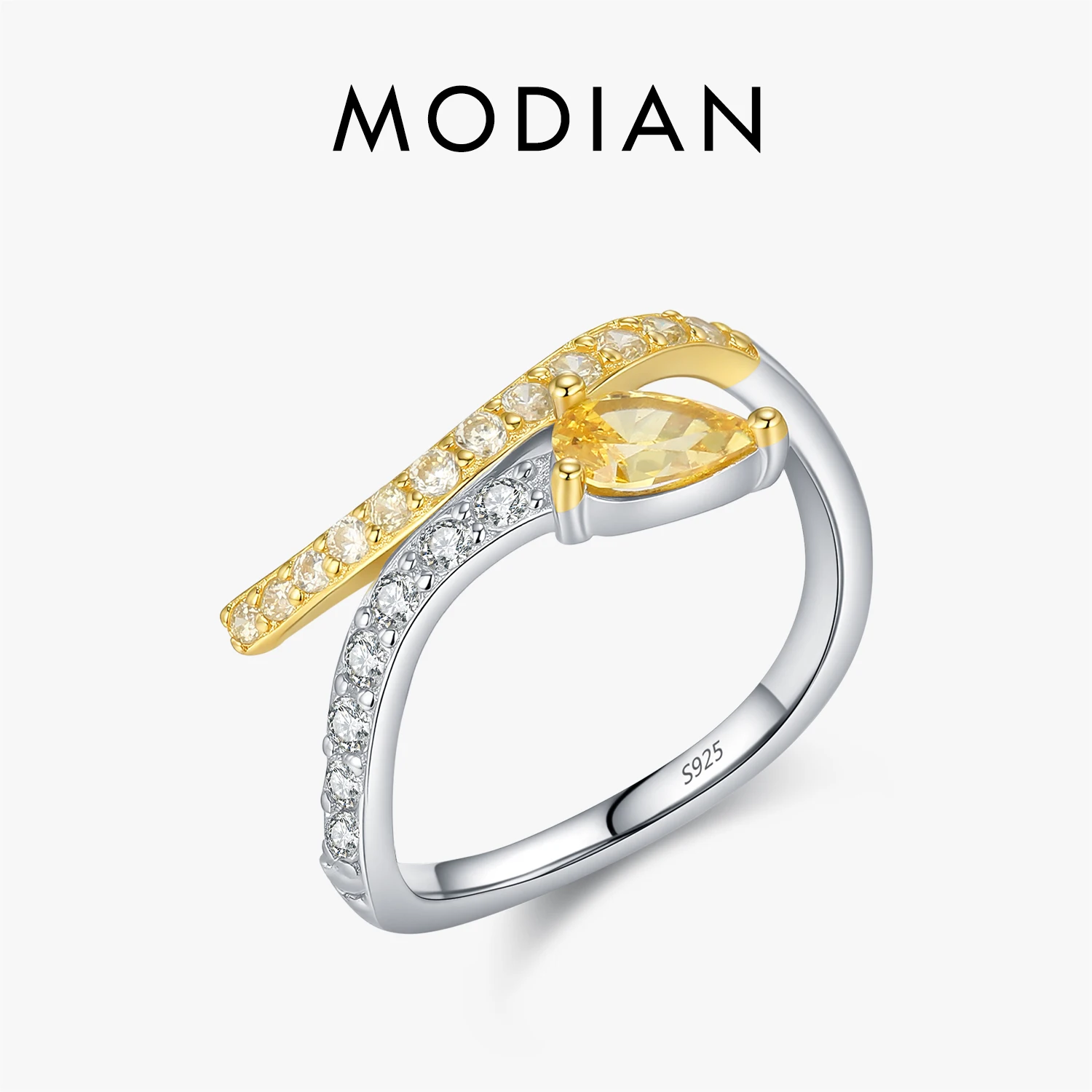 

MODIAN 925 Sterling Silver Sparkling Yellow Zircon Snake Shape Finger Rings For Women Fine Jewelry Accessories