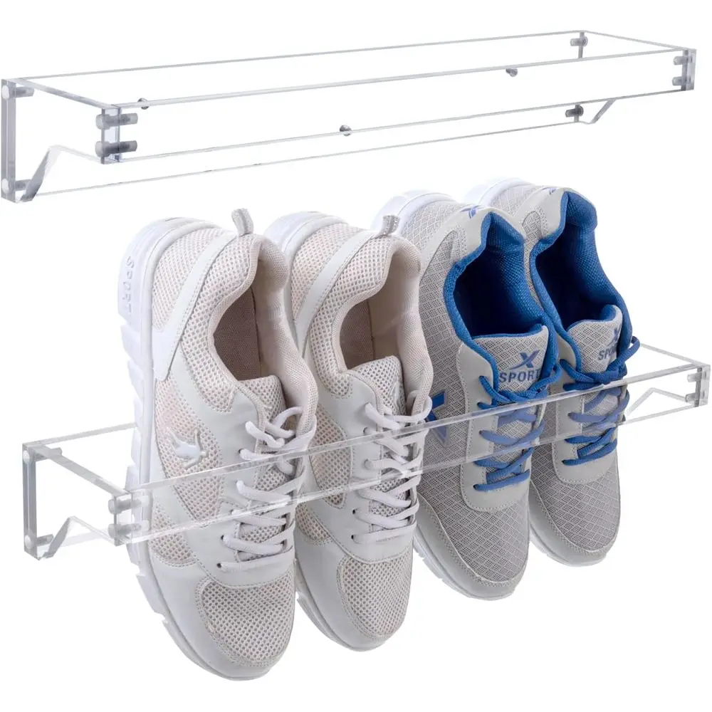 

Настенные акриловые подвесные полки для обуви толщиной 10 мм, прозрачные, экономящие место, набор из 2 штук, вмещают 4 пары.