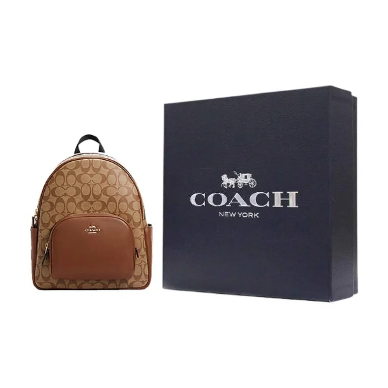 COACH Court Coated Canvas With Refined Pebbled Leather Backpack Large Women's Brown Monogram 5671-IME74