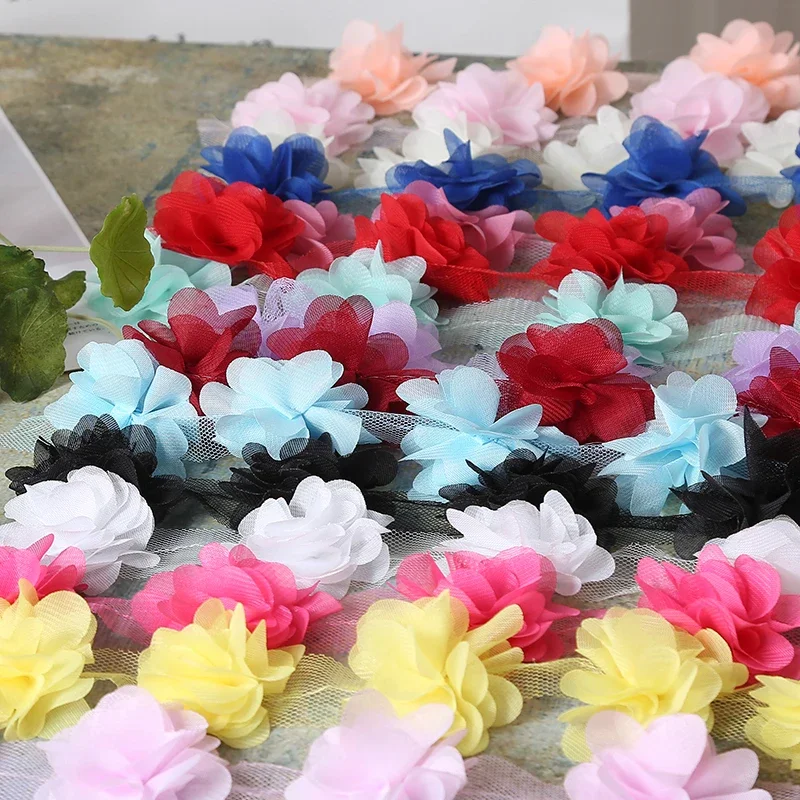 24 Flowers (2 Yards) 6cm Width 3D Chiffon Flowers DIY Lace Trim Lace Ribbon Decoration Clothes Accessories