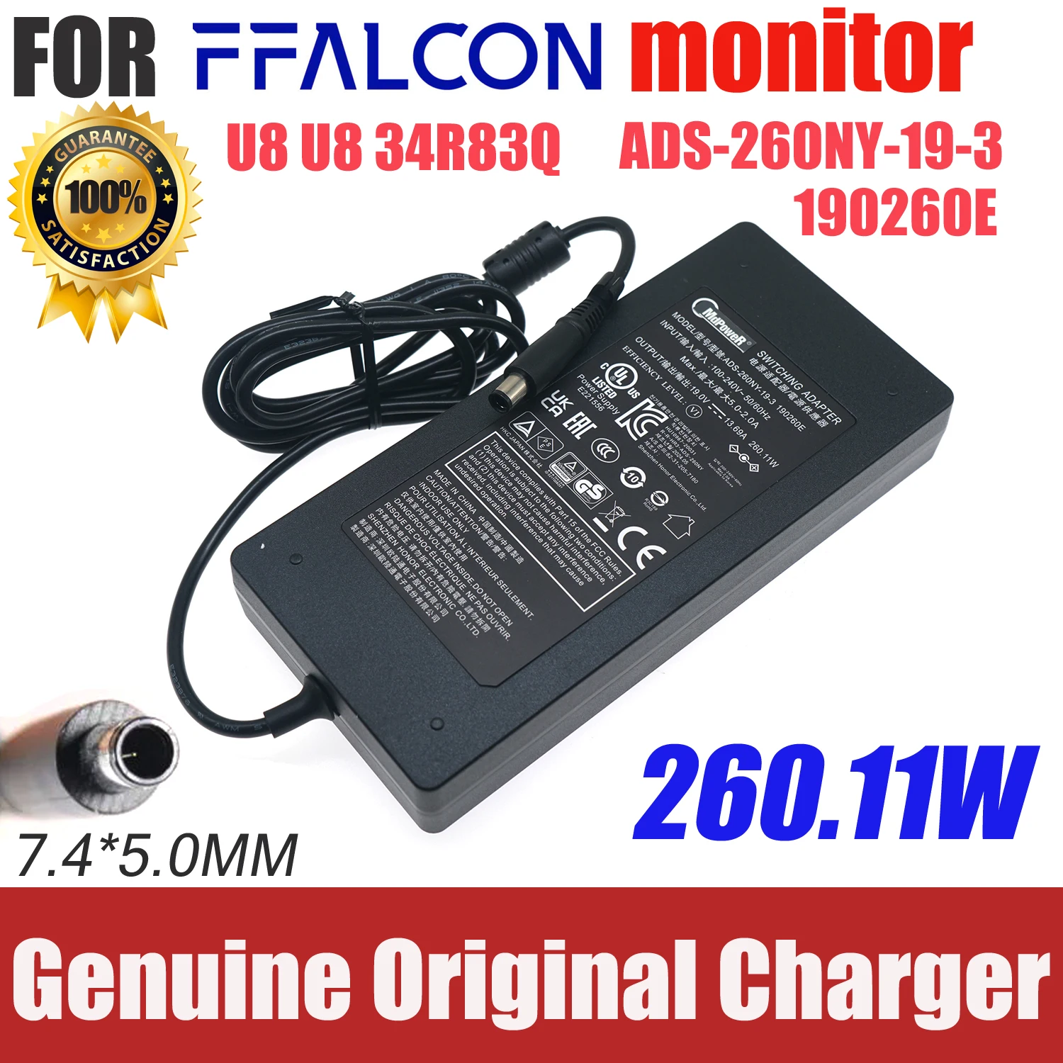 

Genuine HOIOTO 19V 13.69A ADS-260NY-19-3 190260E AC Adapter Chager FOR TCL FFALCON U8 Q8 34R83Q monitor Power Supply