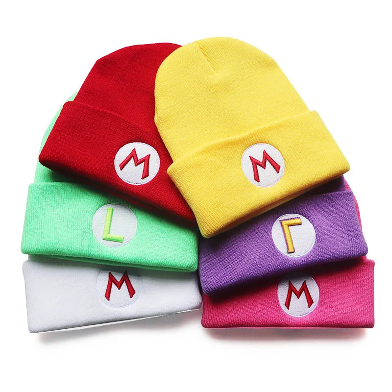 Hot Game Super Mario Anime Figures Winter Beanies Cartoon Embroidery Knitted Hat Warm Hip Hop Ski Skullies Caps Bonnet Gift Toys