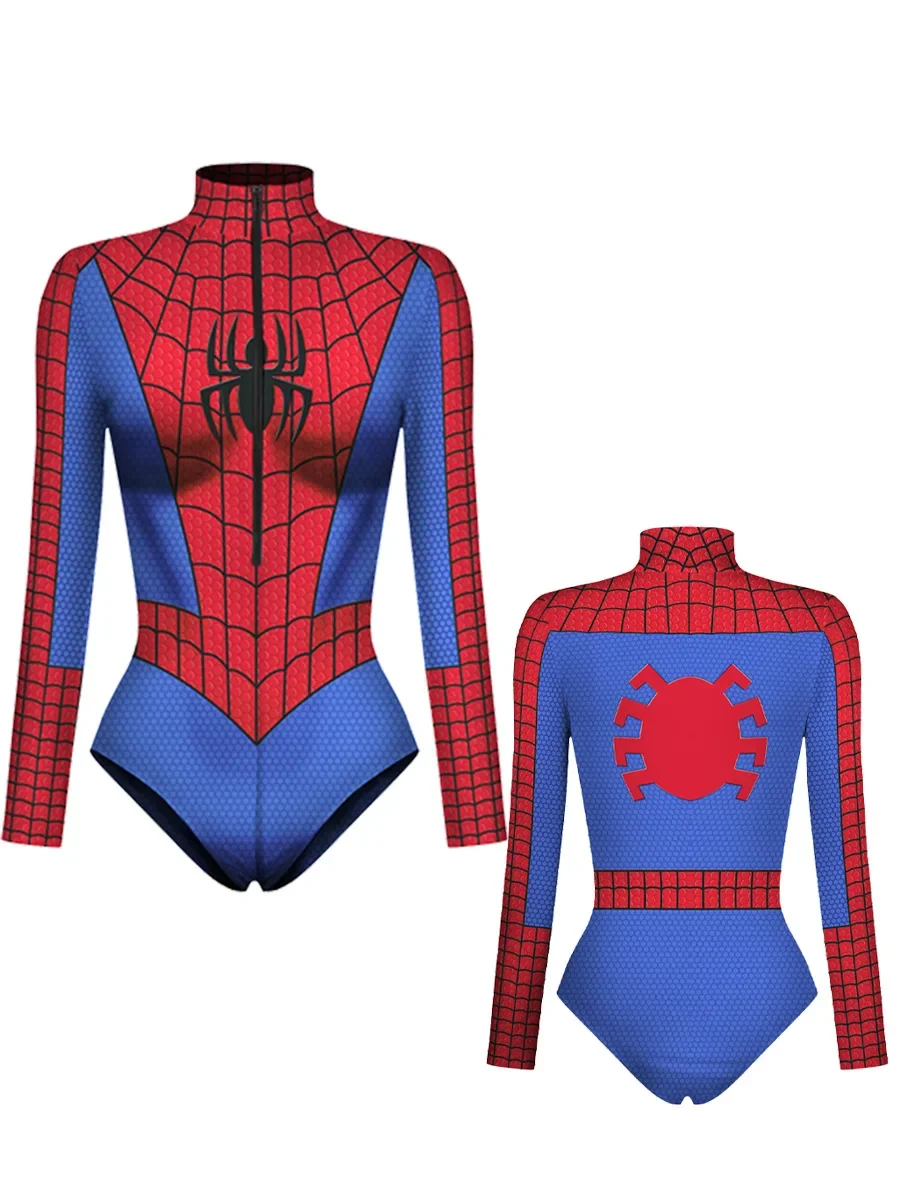 3D igital Printed Long Sleeve Cosplay Women's Sexy Tights Pants Triangle Spider Bodysuit Halloween Hero Costume for Men Women