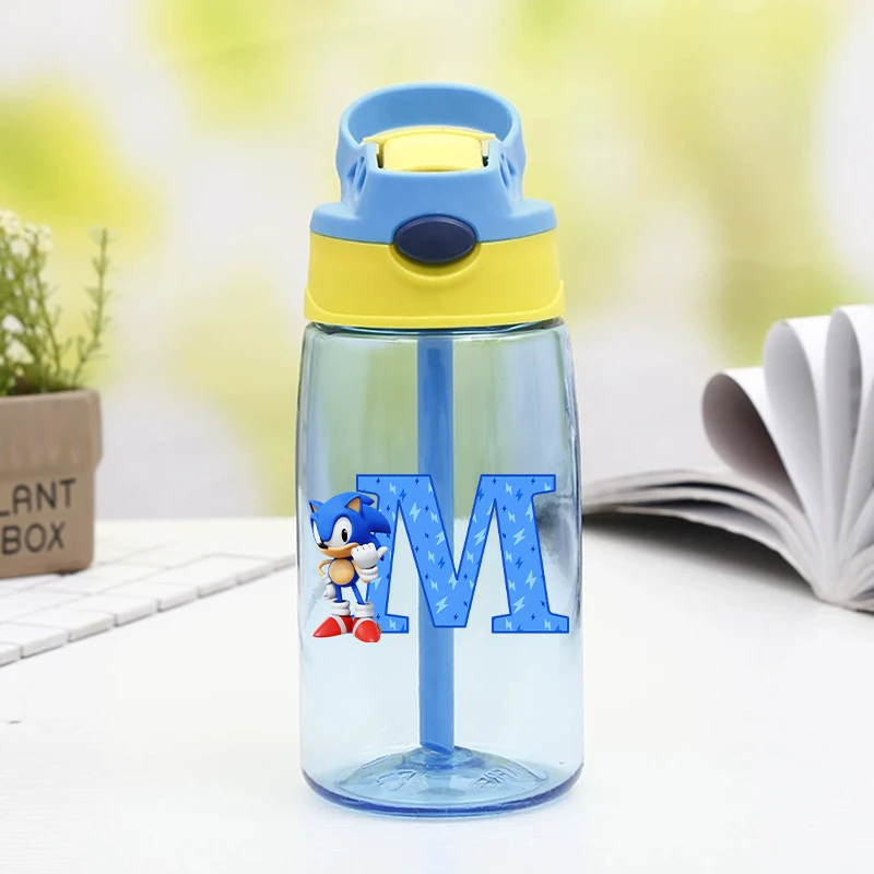 New Sonics Water Bottle with Straw Kawaii Cartoon Letter Printed Water Bottles Summer Sports Water Cup Cute Birthday Gifts view 5