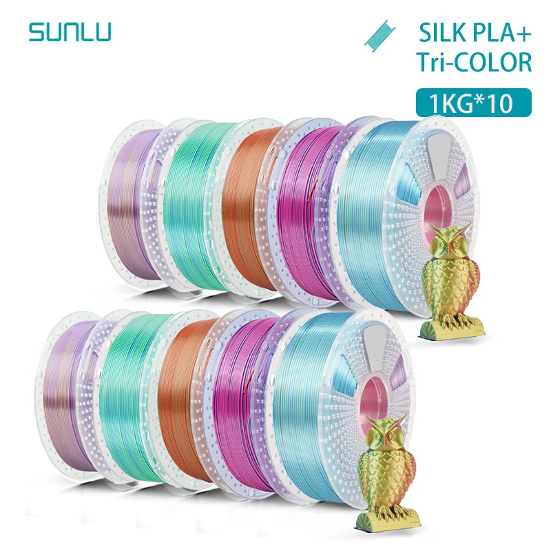 SUNLU 10KG Zijde PLA Plus Drievoudige Kleuren Filament 1KG 1.75mm Pla + Rabinbow Drievoudige Kleuren Netjes Wond 3D Filament voor 3D Printer