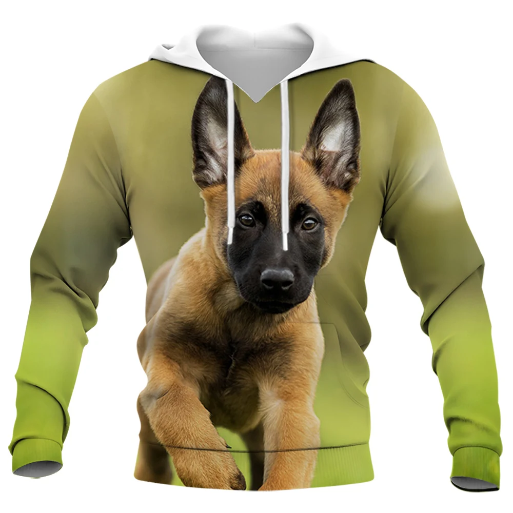 HX Fashion Animal Hoodies Funny Cute Malinois Puppy 3D Printed Sweatshirts Mens Women Zipper Coats Casual Streetwear S-7XL