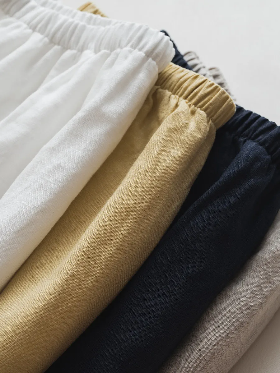 Pure Linen Straight Leg Split Midi Skirt Simple Artistic Versatile Commute  Color Slimming Summer Half-length Skirt
