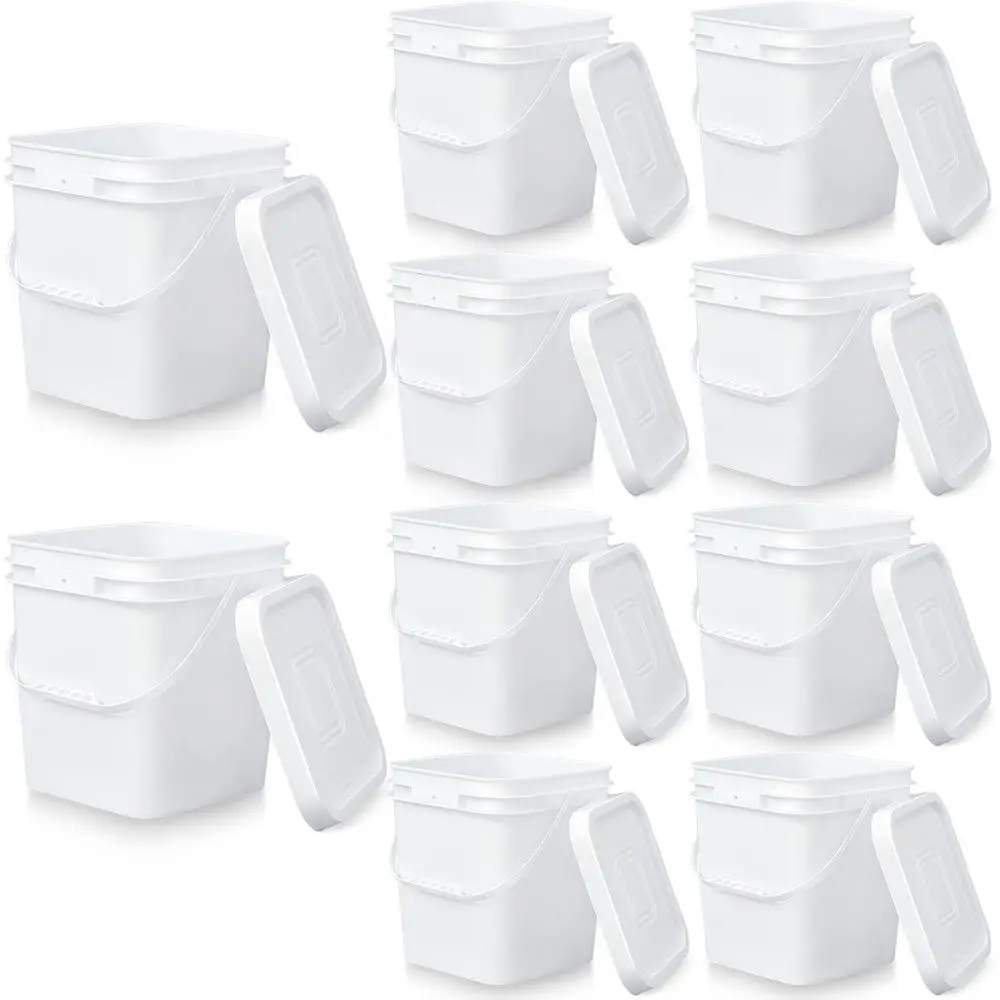 

10 Pack 3.5 Gallon Food Grade Plastic Buckets with Lids for Dry Goods, Charcoal, Camping - White, 11.22x9.76x8.27 Inches (Square