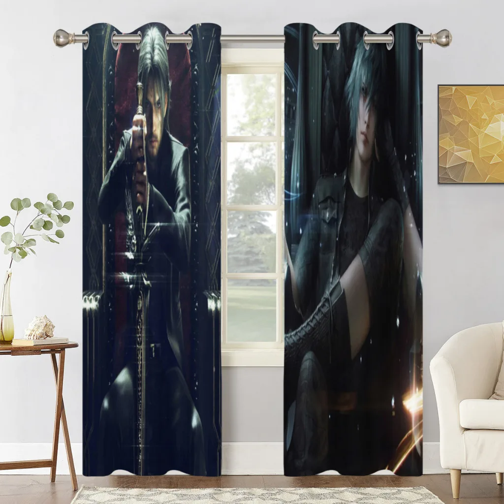 F-Final-Fantasy-XV Window Curtains Hot Game for Living Room Bedrooms 2 pieces Aesthetic Room Decoration