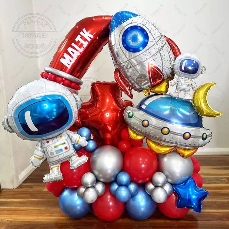 56 Stück Weltraumthema Geburtstagsparty-Dekoration Astronaut Spaceman Folienballons für 1-9. Weltraum-Geburtstagsparty-Zubehör