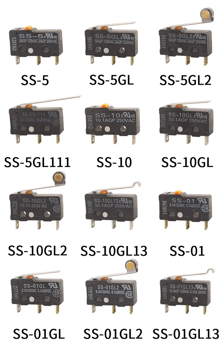 5 Pcs Mini Micro Switch SS all series Snap Action SS-5 SS-5GL SS-5GL2 SS-5GL13 SS-5GL111 SS-5-F  SS-10 SS-10GL SS-10GL2