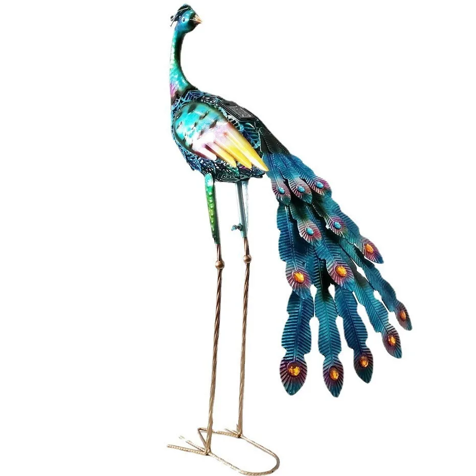 Outdoor Garden Decoration Ornaments, Courtyard Landscaping, Iron Animal Lighting, Peacock Solar Lights