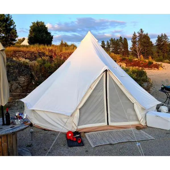 Two Door Canvas Bell Tent Dia 3m 4m 5m 6m 7m Waterproof Cotton Camping Tents