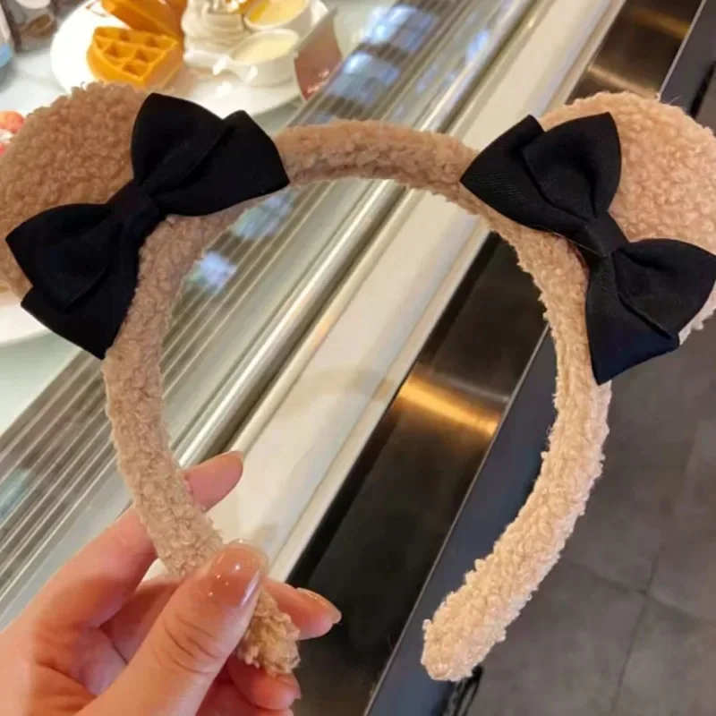 Cute Bear Ears Bow Headband for Women Spa Face Cleaning Hairband Hair Hoops New Plush Hairbands for Girls Hair Accessories