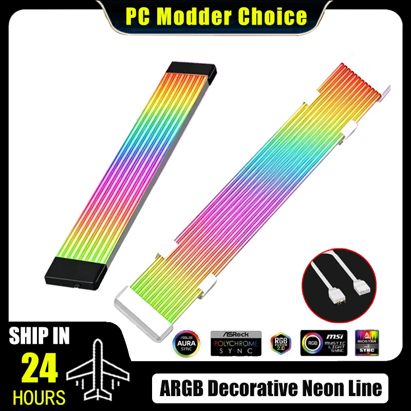 ASYNC RGB Neon Line Cover for M/B 24Pin/ Graphics Card 8Pin/3-8Pin/12VHPWR Extension Cable Support Asynchronous Meteor Effect