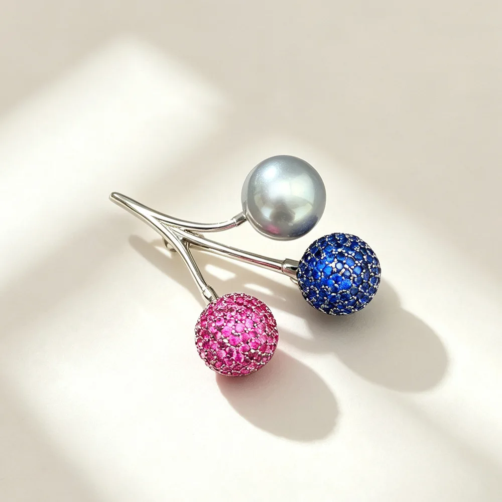High-end Micro-inlaid Zircon Tri Color Ball Elegant Pearl Brooch Light Luxury Design Suit Coat Temperament Accessory Pin