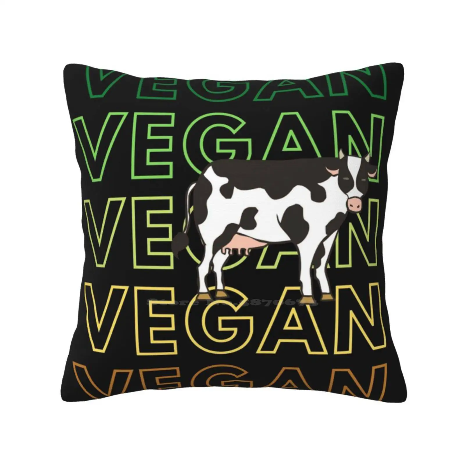 Vegan Rainbow : Cow Design Funny Cute Decor Square Pillowcase Plant Based Cruelty Free Farm Animals Animal Activist