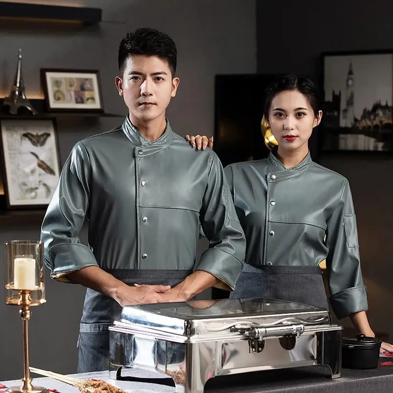 Hotel Uniform Long Chef Overalls Men's Autumn and Winter Clothes Restaurant Kitchen Short Sleeve