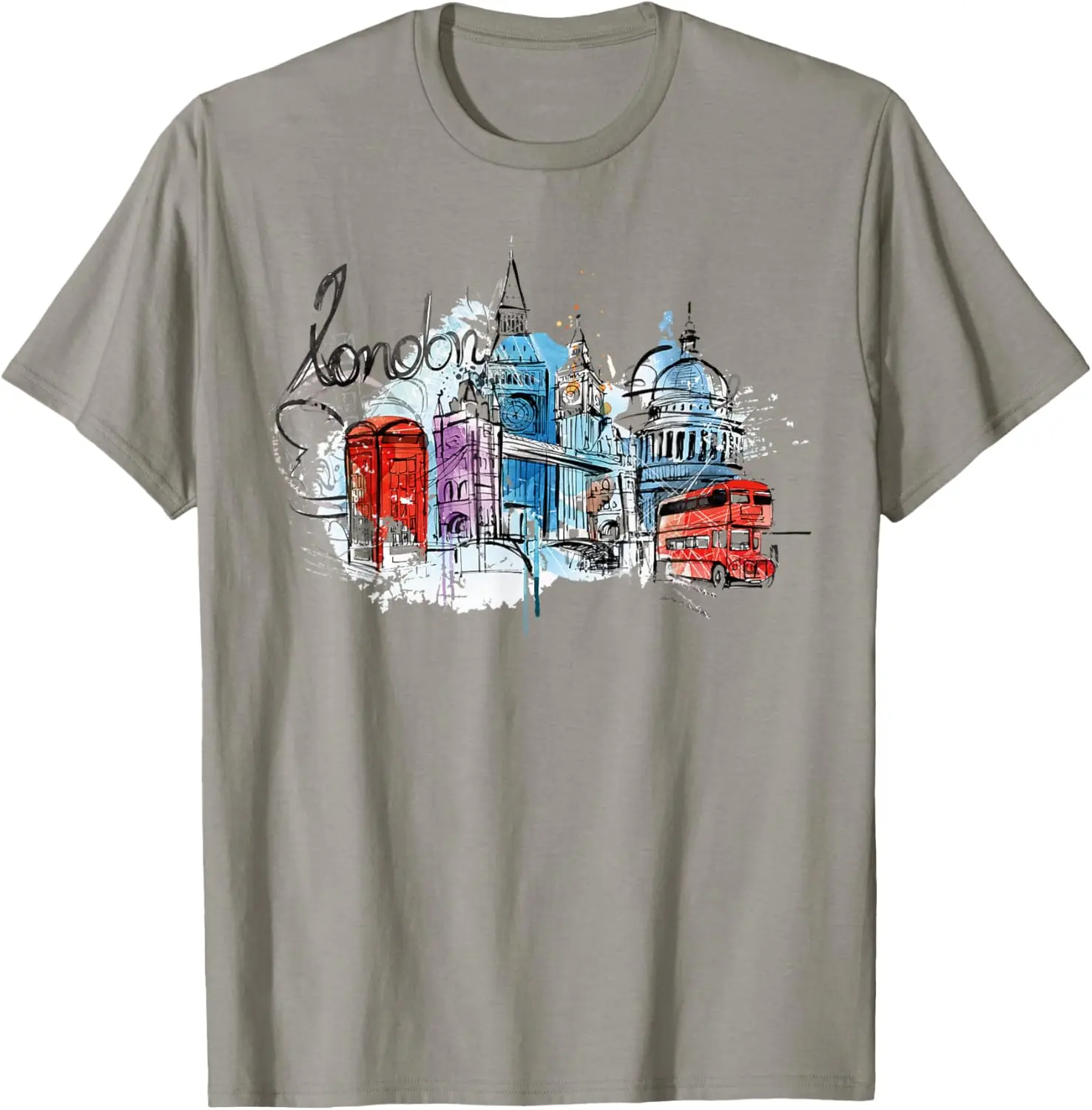 

London Skyline Sketch Graphic Tee Breathable Cotton Trip Fashion T-Shirt