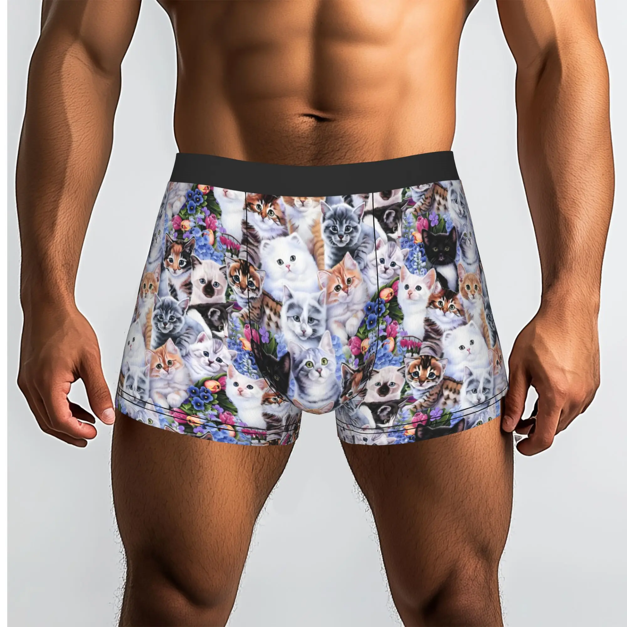 Customized Packed Kittens Underwear Male Print  Boxer Shorts Panties Briefs Breathable Underpants