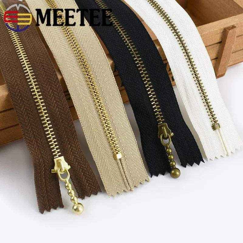 5Pcs 12-40cm 3# Metal Zippers Bronze Auto-lock Zip Bags Pocket Closed-End Zipper Repair Kit DIY Clothing Sewing Zips Accessory