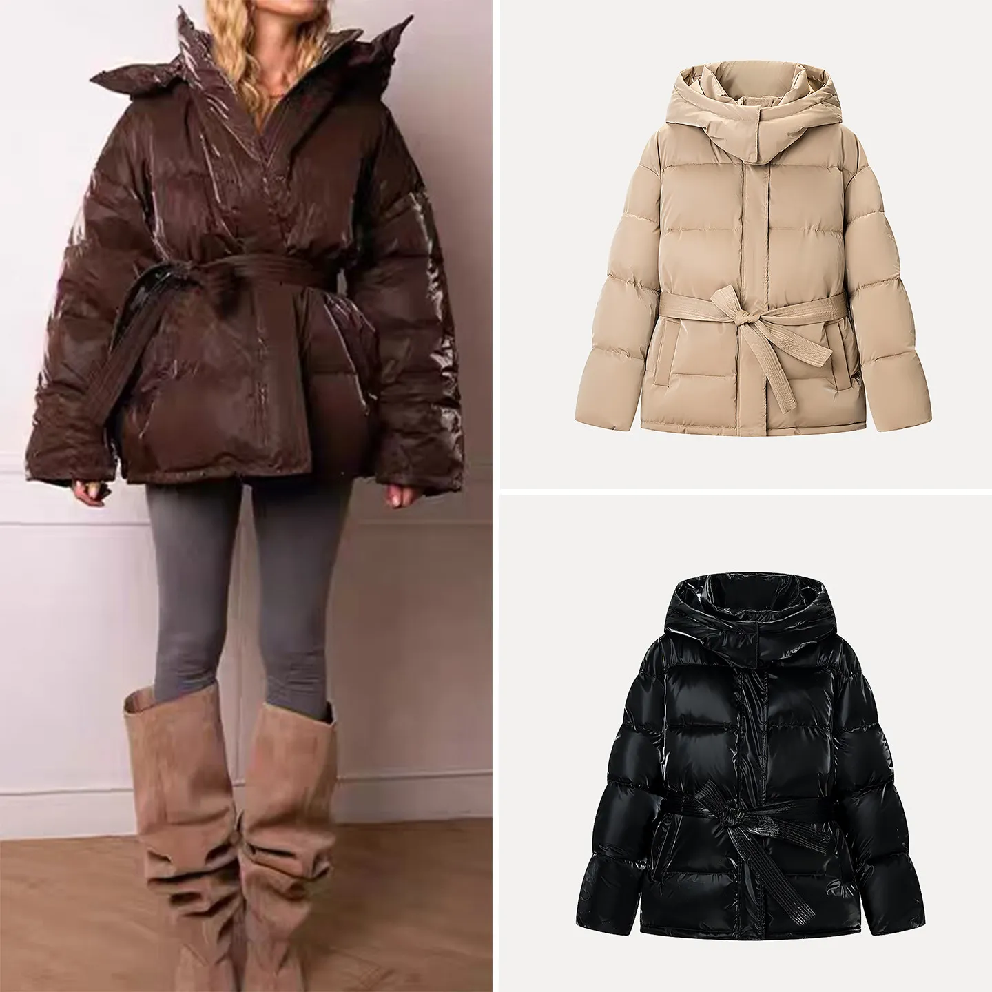 

Casual Faionable Hooded Slimming Women's Jaet 6 Colors Available Mid-Length Sve Long Winter Outerwear for Ladies
