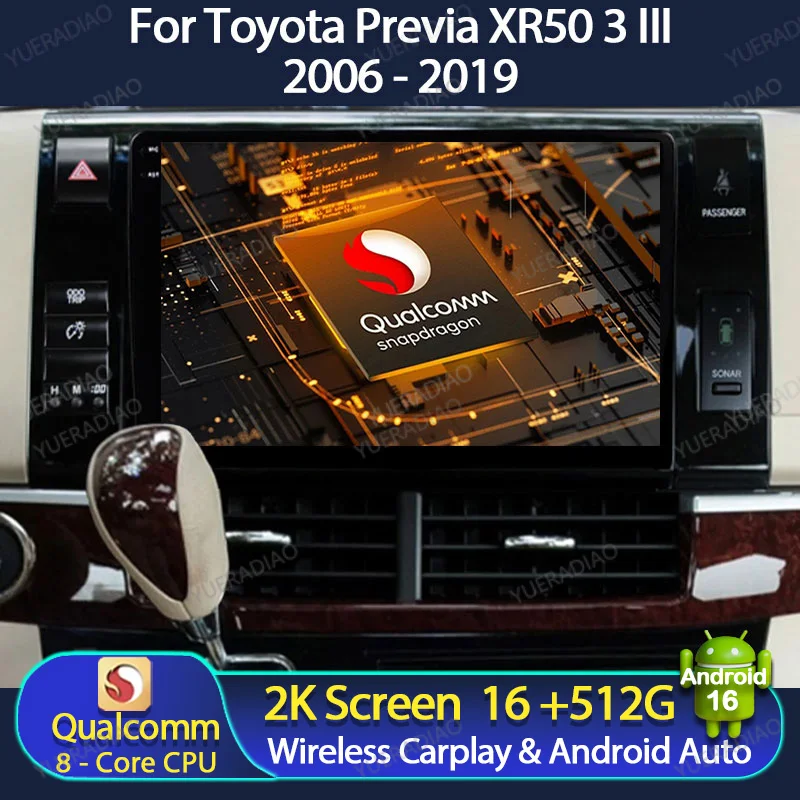 Android 16 Car Radio For Toyota Previa 3 III XR50 Estima 2006 - 2019 Backup Camera SWC Bluetooth Car Radios 2DIN Touch Screen FM