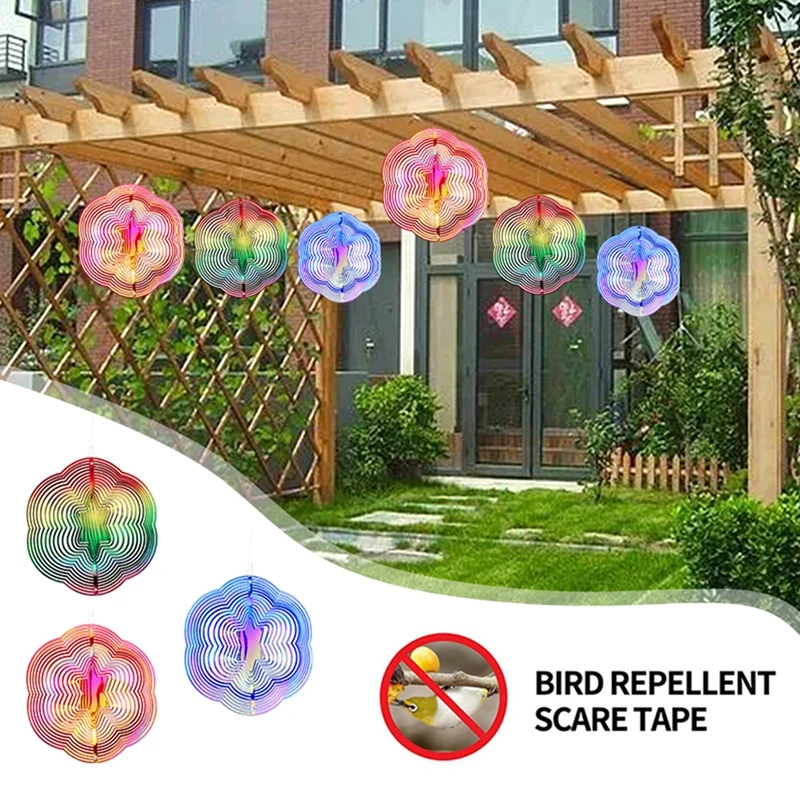 Repelente de aves láser giratorio, espantapájaros, palomas, carillón de viento repelente colorido 3D, colgante, decoración de jardín al aire libre