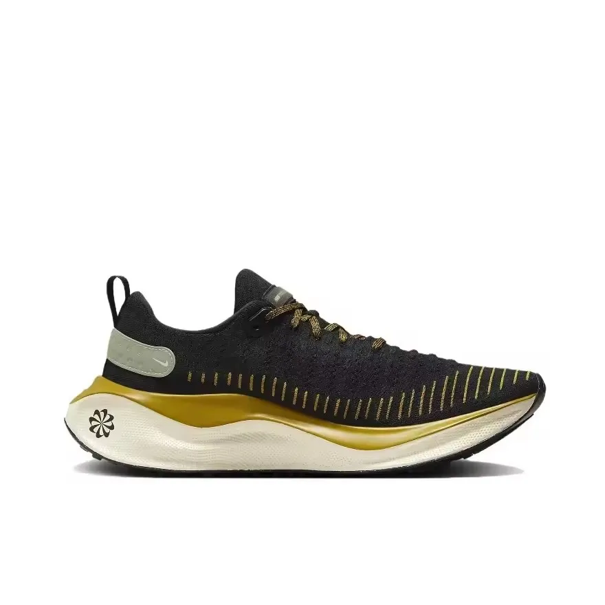 Nike React Infinity Run FLyknit 4 Low Men's Lightweight Casual Running Shoes Comfortable and Wearable Black and Yellow Colorway