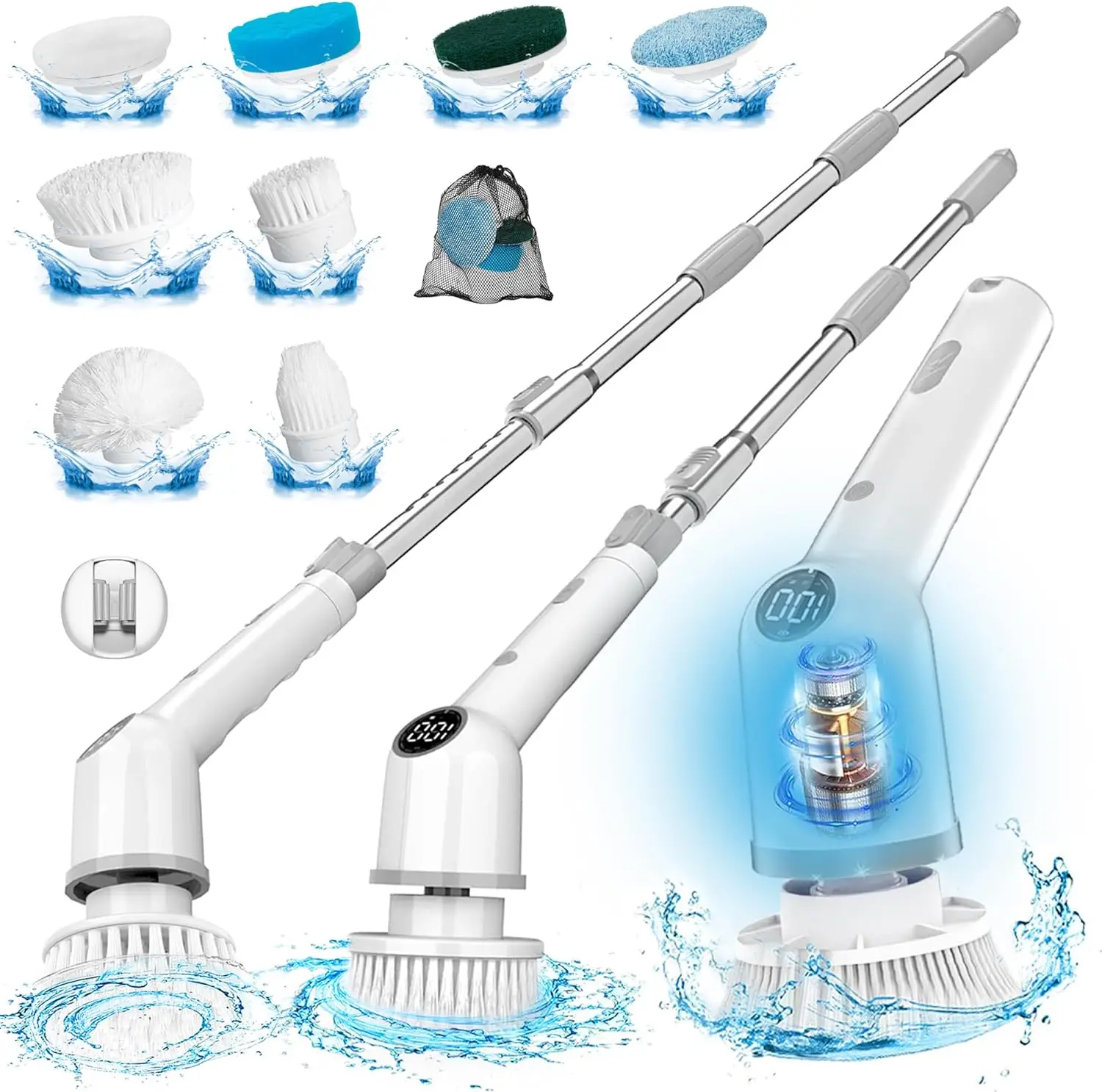 

Electric Spin Scrubber Cordless Electric Cleaning Brush with 9 Brush Heads&Extension Handle,Powerful Scrub Brush for Cleaning