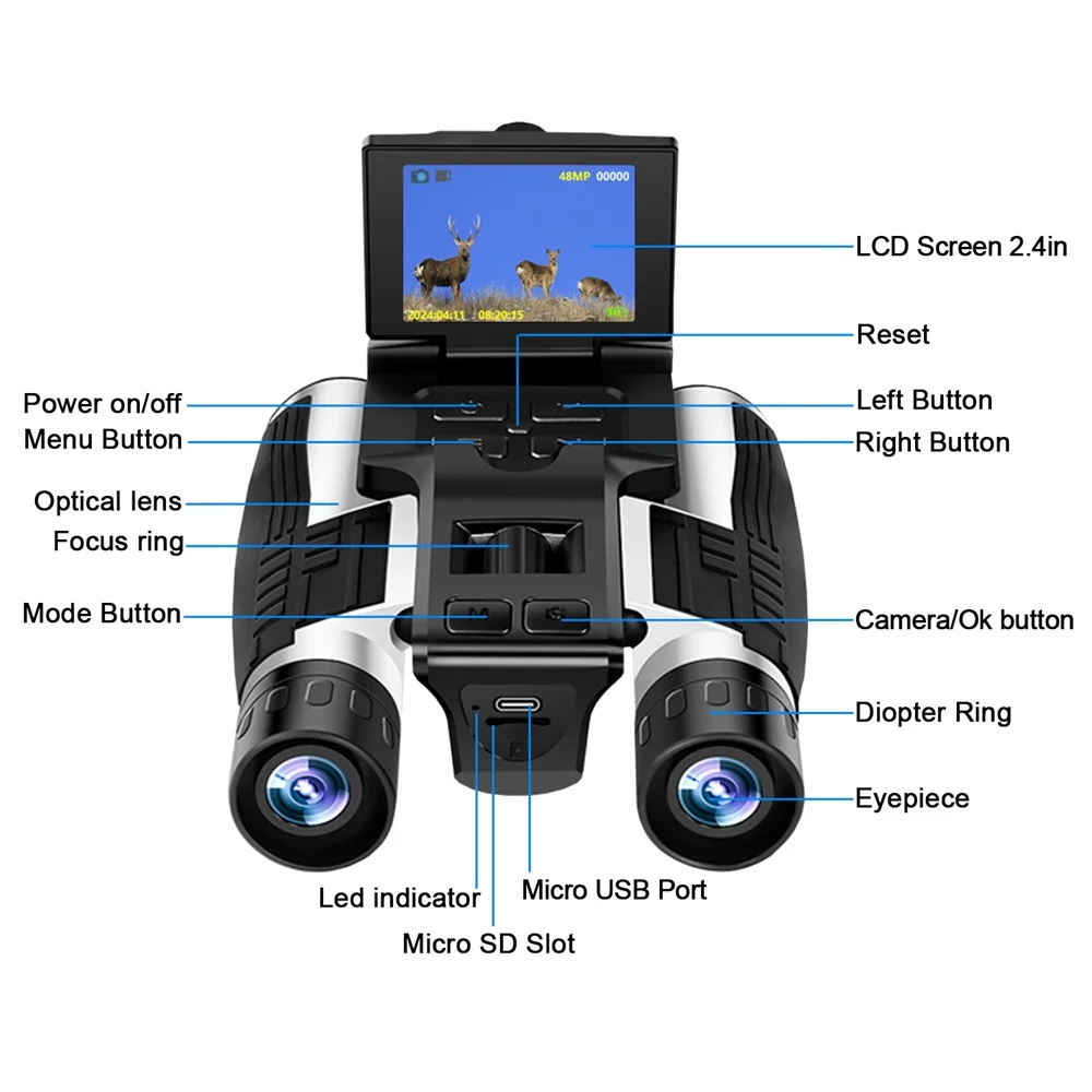 DT40 12X32 2.5K HD Binoculars Camera 48MP 12X Optical 8X Zoom Digital Telescope for Outdoor Camping 109M/1000M