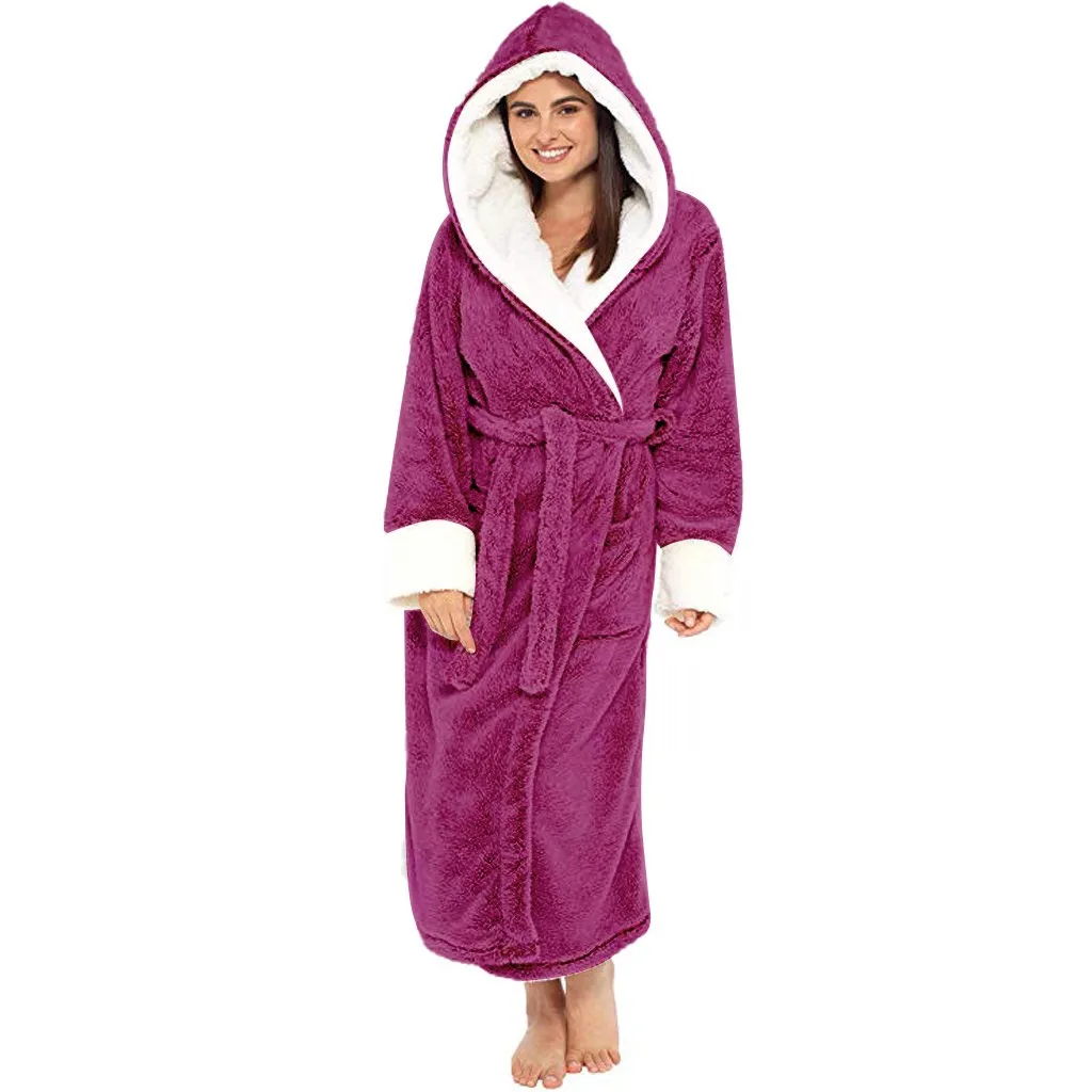 Ladies Underwerwomenwinter Plush Lengthened Shawl Bathrobe Home Clothes Long Sleeved Robe Coat Women\'S Winter Warm Sleeping Robe