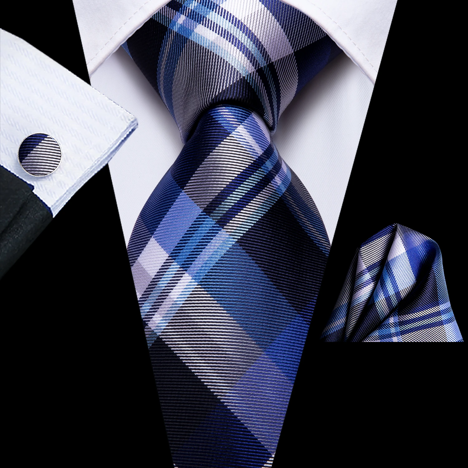 Multiple Pattern Mens Tie Set 3 Piece, Necktie Pocket Square Cufflinks For Formal Wear