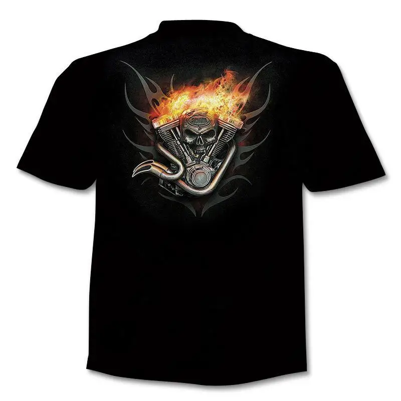 New retro street punk motorcycle men's T-shirt 3D shirt casual fashion hip-hop horror short sleeved round neck men's clothing image 6