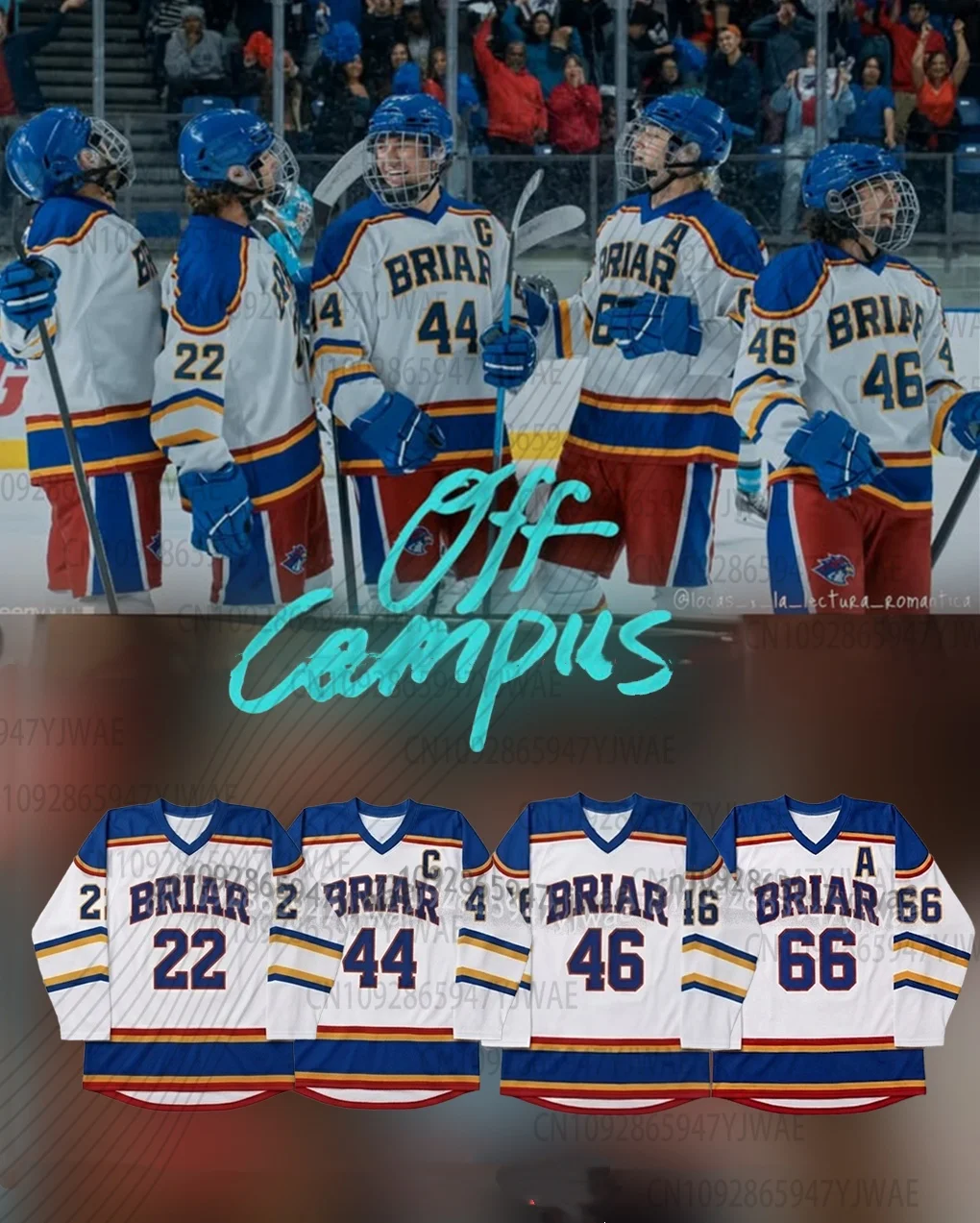 MEN Cosplay Off Campus Briar University Hockey Jersey Graham 44 22 DI LAURENTIS 66 Tucker46 T-shirt Design 3D men women t-shirt