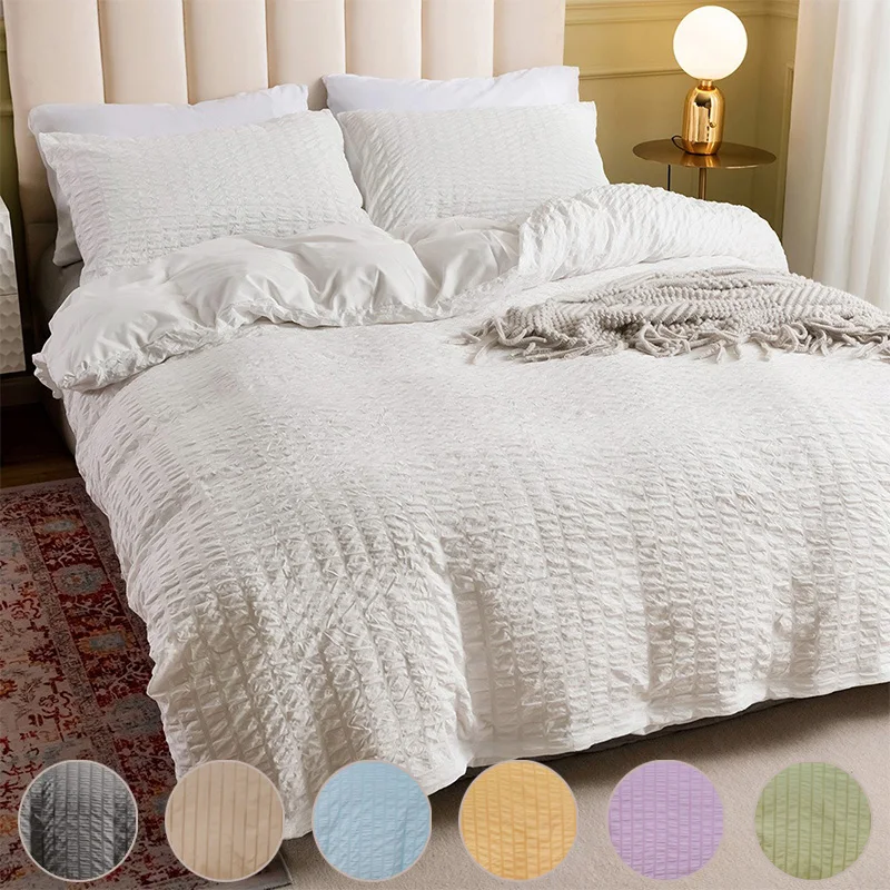 

2/3Pcs Solid Color Polyester Quilt Cover Beddingset with Zipper Closure & Pillow Case King Size Bedding Set Покрывало На Кровать