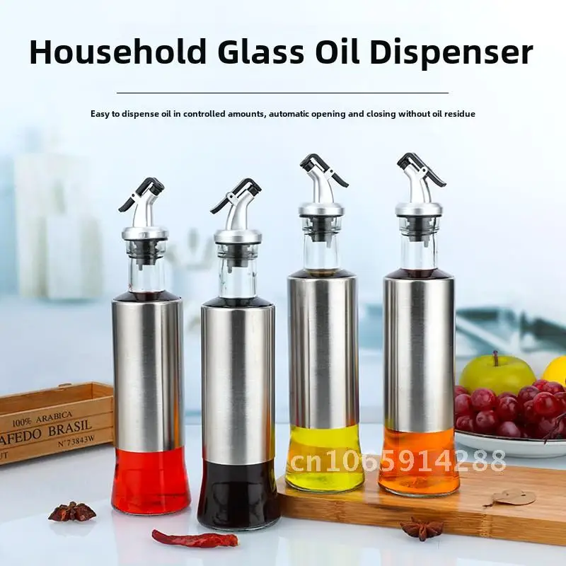 

Automated Oil Pot Cover with Leather Glass Top for Seasoned Bottles - Soy Sauce Vinegar Cooking Wine Set for Household Use