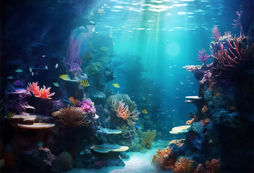 Mehofond Underwater Backdrop Maternity Baby Kids Birthday Party Seabed Fish Coral  Aquarium Decor Studio Photography Background