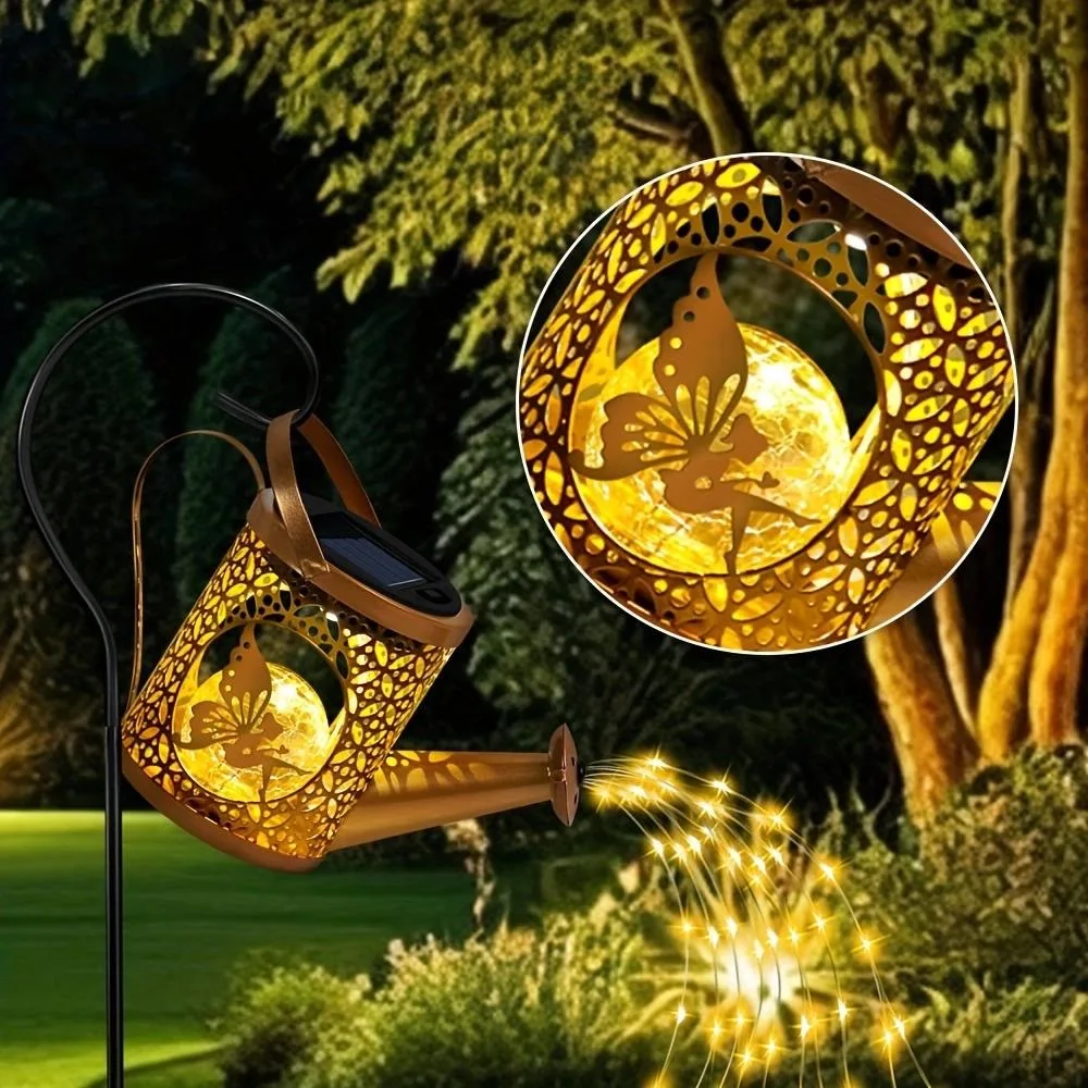 Outdoor Solar Hanging Kettle Warm Light Waterproof  Villa Yard Decoration Solar Angel Lamp Fairy Lights Vintage Metal Garden