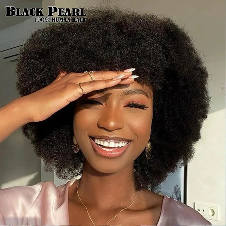 Perruque Bob Brésilienne Naturelle Remy Crépue et Bouclée, Cheveux Courts Afro avec Frange Optique, pour Femme Africaine